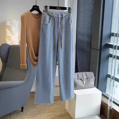Jeans macio de perna larga feminino, cintura alta, ajuste solto, design emagrecedor, calça com fundo de sino, vintage, verão - Wolf Magazine
