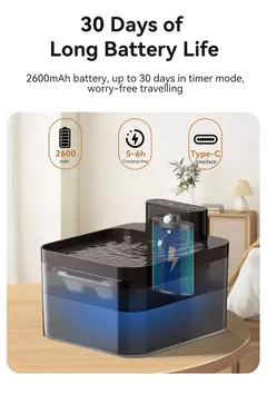 Rojeeco fonte de água automática sem fio para gatos, 2600mah, dispensador de água para animais de estimação, sensor infravermelho, fonte inteligente para animais de estimação na internet