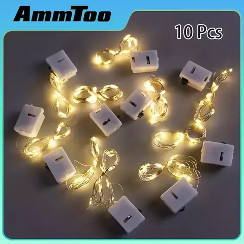 AmmToo-Impermeável Mini Fairy Lights, Cobre com Modos de 3 Velocidades, Decorações de Natal, Uso ao ar livre, Alimentado por Bateria, 10 Pack