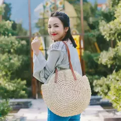Bolsa de ombro redonda de palha de verão, bolsa de mão feminina de grande capacidade, artesanal, bolsas de praia de vime da moda, bolsa de mão, férias - comprar online