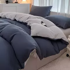 Conjunto de cama de tecido com escova de cor sólida, 2 lados, 4 peças, capa de edredom, fronha, lençol, colcha, único, queen, king size