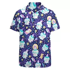 Camiseta havaiana masculina de manga curta, estampa de ovelha 3D, roupas de praia soltas, camisas grandes, verão