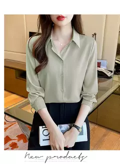 Camisa coreana de manga comprida feminina, top sólido de chiffon, moda feminina, escritório, primavera, verão, C242 - Wolf Magazine