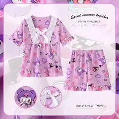 Pijama infantil para desenhos animados, roupas esportivas casuais, roupas para casa, camiseta estampada, kuromi, novo, verão - loja online