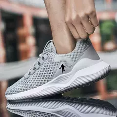 Tênis de corrida branco leve respirável masculino, tênis com renda em malha, - loja online