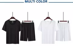 Verão pijamas masculinos terno fino gelo casa roupas traceless manga curta shorts em torno do pescoço casual roupas de verão