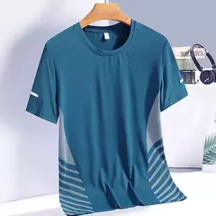Camiseta de Manga Curta de Seda Gelo Masculina, Top Fino, Secagem Rápida, Respirável, Fitness, Esportes, Corrida, Elasticidade, Estampada, Verão, 5XL - loja online