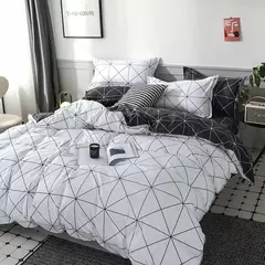 Conjunto de cama reversível Consolador, Preto e Branco Quilt Geométrica Capa com 2 Pillow Shams, Rainha e Rei Capa de Edredão, 3 PCs - Wolf Magazine
