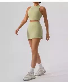 Saias de Tênis Respiráveis de Cintura Alta Feminina, Mini Saia Monocromática, Calções de Ginástica, Yoga Fitness, Slim Fit, Corrida e Fitness, 2021
