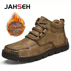 Jahseh novo couro botas de inverno com pele botas de tornozelo homens lazer mant - loja online