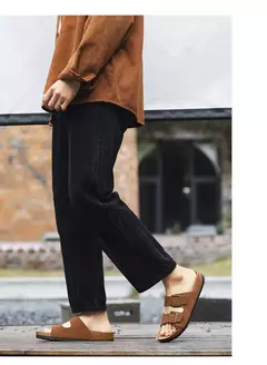 Imagem do Sandálias masculinas de couro para praia, chinelo confortável, sapatos de marca original, verão 2022