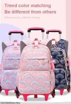 Rolling School Bags for Girls, Mochila impermeável para crianças com rodas, Trolley Luggage Back Pack, Ensino médio - comprar online
