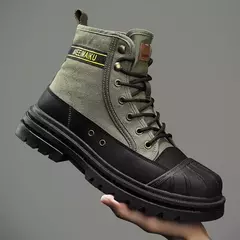 Botas de cano alto de lona respirável masculinas, botas antiderrapantes do deserto, sapatos de segurança com renda, tênis casuais