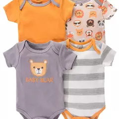 Recém-nascido manga curta em torno do pescoço macacão, onesies para bebês meninos e meninas, desenhos animados flores animais impressão, roupas infantis, 4pcs