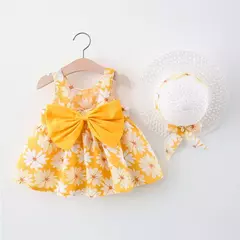 Bebê recém-nascido Cotton Beach Suspender Dress e Sun Hat Princess Dress, Toddler Girl Clothes, Verão, 2 pcs - comprar online