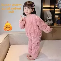 Pijama de flanela forrado coral para meninas, pijamas infantis, camisola infantil, quente, aconchegante, roupas de casa, cor sólida, outono, inverno - comprar online