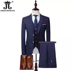 Imagem do Blazer colete calças masculinas terno de moda boutique xadrez casual negócios masculino noivo casamento smoking vestido 3 pçs ou 2 pcs conjunto smoking