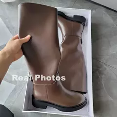 Imagem do FEDONAS-botas altas de couro genuíno para mulheres, botas grossas de motocicleta, sapatos quentes, outono, inverno, ins, 2022