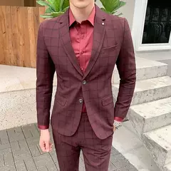 Conjunto de vestido de noiva xadrez slim fit masculino, blazers, jaqueta, calças, calças, casaco, terno, design estilo masculino, moda, 2 peças - comprar online