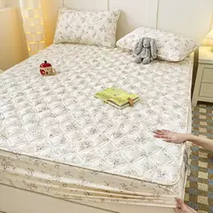 Imagem do Capa de cama acolchoada estilo floral colcha colchão elástico protertor engrossar roupa de cama rsilençóis para casa (sem fronha)