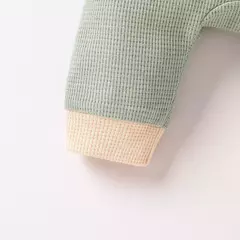 Macacão de manga comprida com botão, verde, sólido, waffle, casual, recém-nascido, menino, primavera, outono - Wolf Magazine