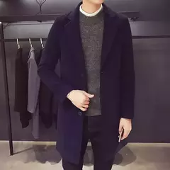 Jaqueta corta-vento longa de algodão masculino, casaco de lã, slim fit, cor pura, casual, moda empresarial, roupa nova, outono, inverno, 2023 na internet