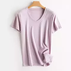 Camisetas de seda de algodão mercerizado femininas, camiseta casual simples, decote em O, manga curta, solta, reta, simples, minimalista, verão, 2023 - comprar online