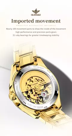 OUPINKE-impermeável relógio mecânico automático para casal, tungstênio tira de aço, movimento importado, dourado, luxo, original - loja online