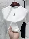 Top de diamante cintilante de manga curta feminino, estrela de diamante, coelho fashion, elástico alto, macio, grandes dimensões, verão, novo, top versátil