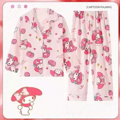 Sanrio Cinnamon Kuromi Pijama infantil, pijama solto, cardigã casual, manga longa, minha melodia, roupas de anime kawaii, gola aleta na internet