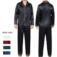 Imagem do Conjunto de pijama com cardigã de manga comprida masculino, monocromático, lapela, casual, roupa de casa simples, pijamas, plus size, juventude, outono, inverno, 2 peças, conjunto