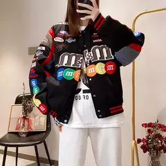 Sobretudos bordados para mulheres, uniforme de beisebol, jaqueta solta, casacos vintage, estampa de motocicleta, moda, outono e inverno - comprar online