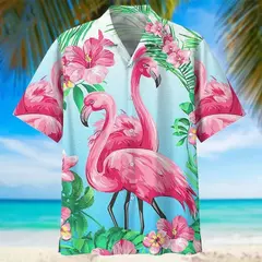 Flamingo desenho animado 3D dos homens camisa havaiana, roupas de praia extragrandes, manga curta, moda, verão, venda quente - Wolf Magazine