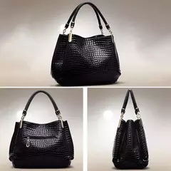 Imagem do Bolsa de ombro com estampa crocodilo para mulheres sacola de grande capacidade bolsa de rosto brilhante bolsa de ombro de compras diário