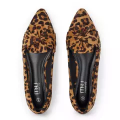 Sapatos baixos com estampa leopardo para mulheres, nó borboleta, dedo apontado, salto baixo, mocassins casuais, calçado de caminhada - loja online
