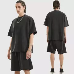 Lobos escuros Vintage lavados camisetas para homens, musculação em ginástica, roupas masculinas extragrandes, fitness no verão, treino
