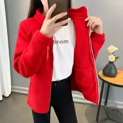 Casaco de gola polar reversível feminino, moletom casual, casaco com zíper solto, moletom de manga longa, moletom de inverno na internet