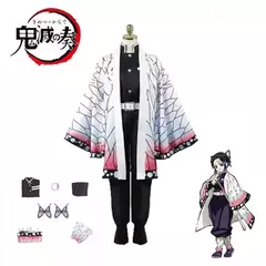 Anime demônio slayer kimetsu não yaiba kochou shinobu cosplay traje peruca conjunto quimono uniforme halloween anime trajes para adulto criança - comprar online