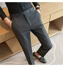 Calça de terno quente de pelúcia masculina, calça monocromática, cintura elástica, formal, negócios, fina, escritório, social, vestido, outono, inverno, 2023 - Wolf Magazine