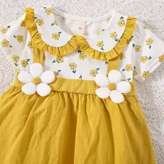 Imagem do Vestido de alça de flor para bebê, Decoração de flores, colarinho dobrável, doce vestido de princesa, verão, novo