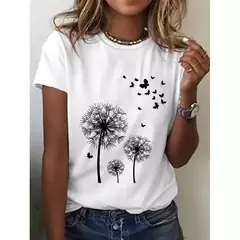 Camiseta explosiva estampada em girassol 3D para mulheres, gola redonda, fosca, flor, moda, novo produto, 2024 na internet