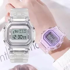 Relógios eletrônicos para mulheres e homens, ouro rosa, pulseira de silicone, vestido transparente, relógio digital LED, relógio esportivo - comprar online