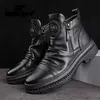 Botas de couro casuais masculinas, Sapatos antiderrapantes confortáveis, Absorção de choque resistente ao desgaste, Sapatos de caminhada masculinos