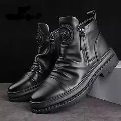 Botas de couro casuais masculinas, Sapatos antiderrapantes confortáveis, Absorção de choque resistente ao desgaste, Sapatos de caminhada masculinos