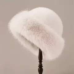 Chapéu de balde de peles artificiais fofo para mulheres, chapéu luxuoso de pescador, boné Panamá grosso e quente, dia frio, inverno, 2023, 2023