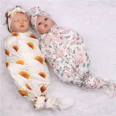 Recém-nascido Swaddle Wrap, Recebendo Cobertor para Recém-nascidos, Acessórios Bebês, Soft Floral Headband, Chapéu, Itens de cama, 3 Pcs por Conjunto