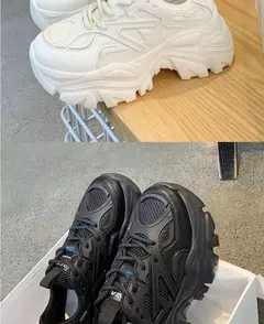 2024 novo verão preto chunky tênis casuais feminino nova moda plataforma sapatos esportivos femininos malha sapatos de plataforma de couro