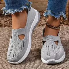 Sapatos mistos de tricô elástico para mulheres, mocassins de plataforma respirável de malha externa, sapatilhas leves resistentes ao desgaste, verão na internet