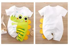 Crocodile Bodysuit de meninos e meninas, algodão impresso 3D, confortável, casual, manga curta, bebê, fofo, verão