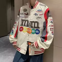 Jaqueta de beisebol M Letter bordada para homens e mulheres, casacos Harajuku, hip-hop, casais estampados, remendo do colégio, jaquetas bomber Y2K - loja online
